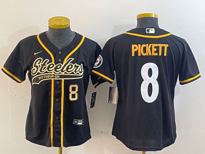 Youth Pittsburgh Steelers #8 Pickett Black Joint Name 2024 Nike Limited NFL Jersey style 2->youth nfl jersey->Youth Jersey
